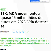 TTR: M&A movimentou quase 14 mil milhes de euros em 2023. VdA destaca-se